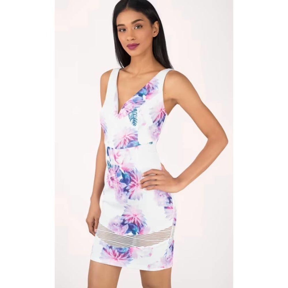 TOBI White Floral Multi Flow With Me Bodycon Mini Dress Medium NWOT